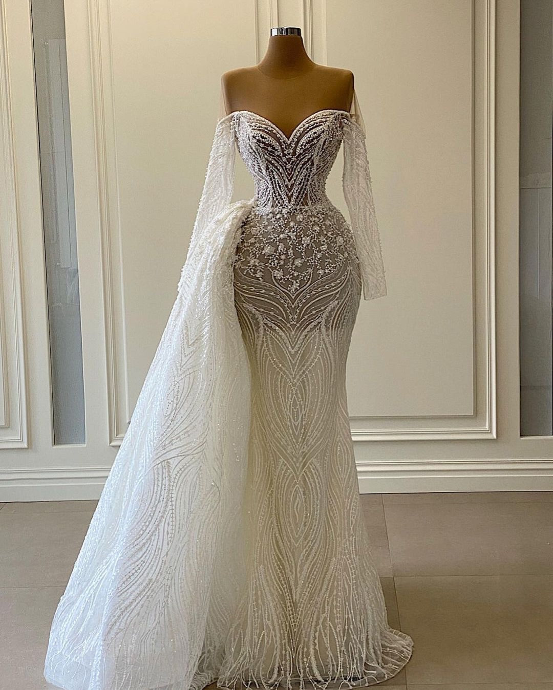 Beaded Mermaid Wedding Dress with Side Train