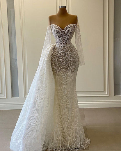 Beaded Mermaid Wedding Dress with Side Train