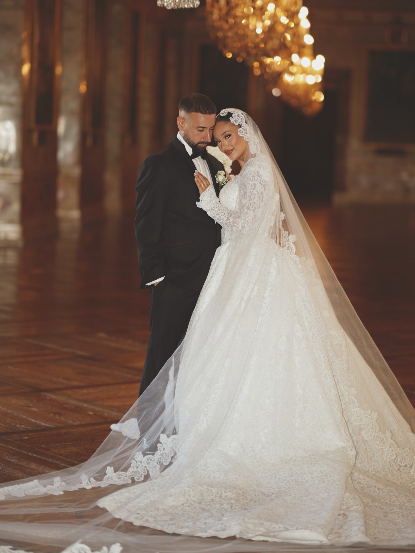 Lace Ball Gown Wedding Dress with Long Sleeves