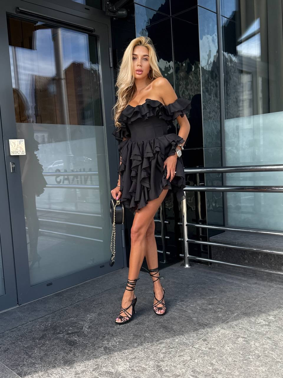 Corset Tiered Ruffle Off-the-Shoulder Mini Dress