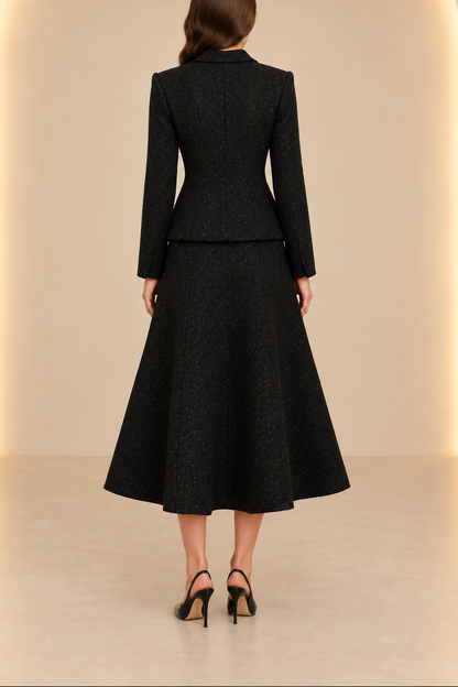 Peplum Blazer and A-Line Skirt Two-Piece Set