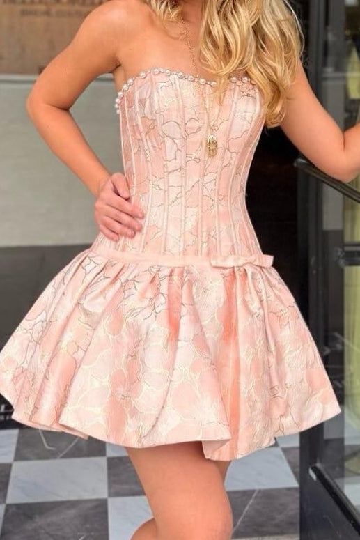 Strapless Corset Jacquard Fit and Flare Mini Dress