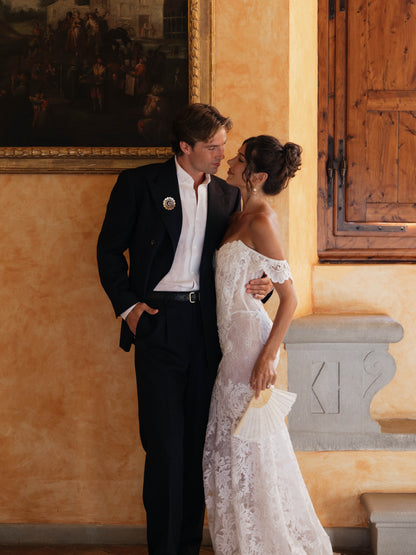 Corset Lace Off-the-Shoulder Mermaid Wedding Gown