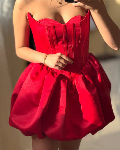 Strapless Sweetheart Corset Bubble Hem Mini Dress