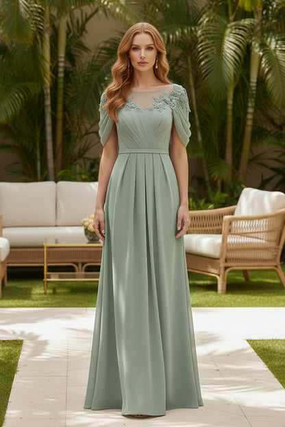 A-Line Evening Gown with Illusion Neckline & Cape Sleeves