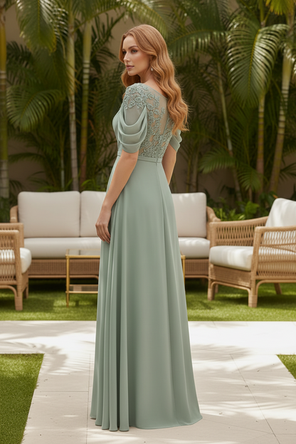 A-Line Evening Gown with Illusion Neckline & Cape Sleeves