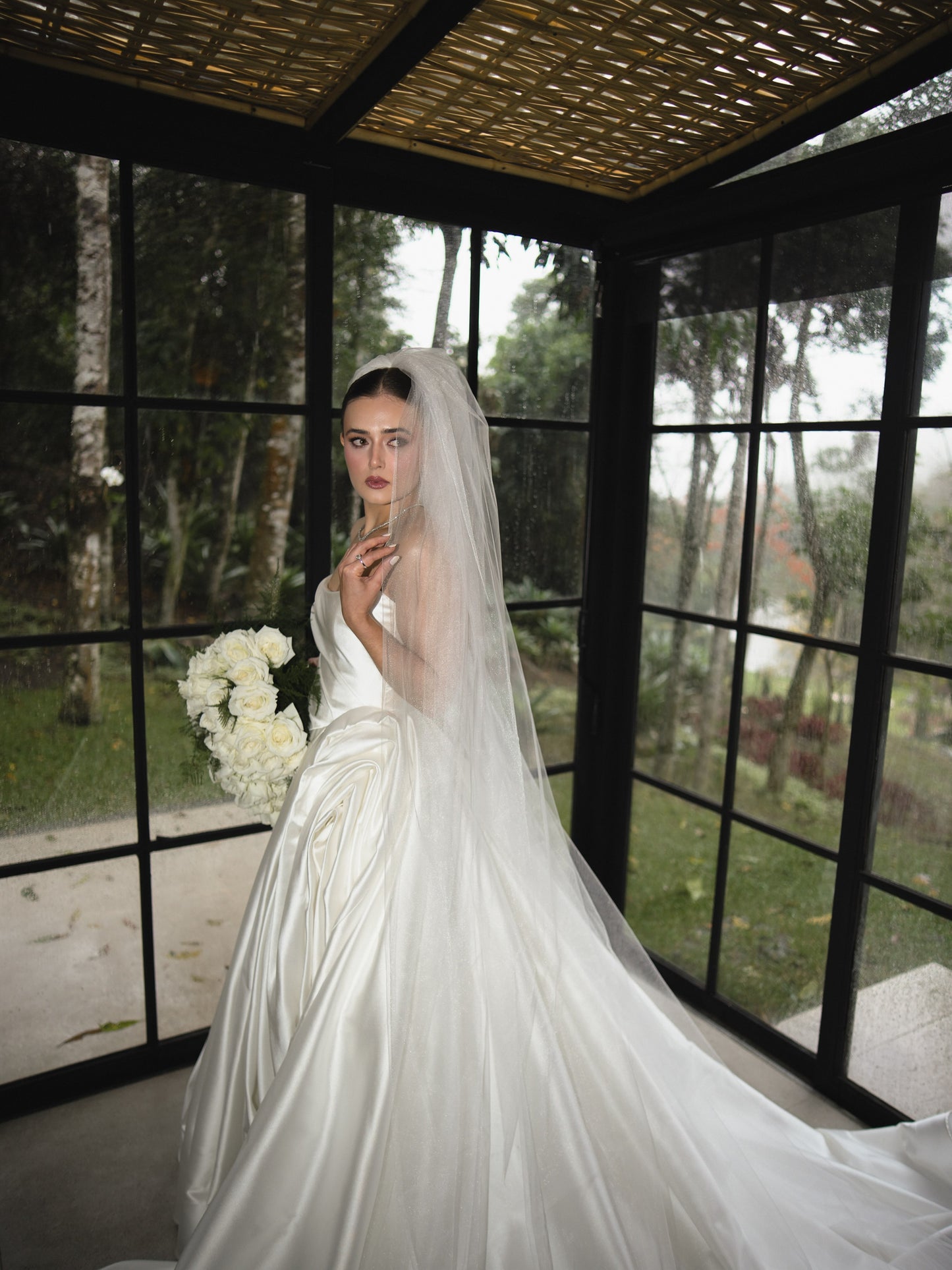 Strapless Ruched Satin Ball Gown Wedding Dress
