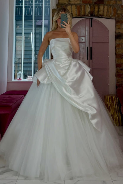 Strapless Satin Ball Gown with Bow Drape Detail