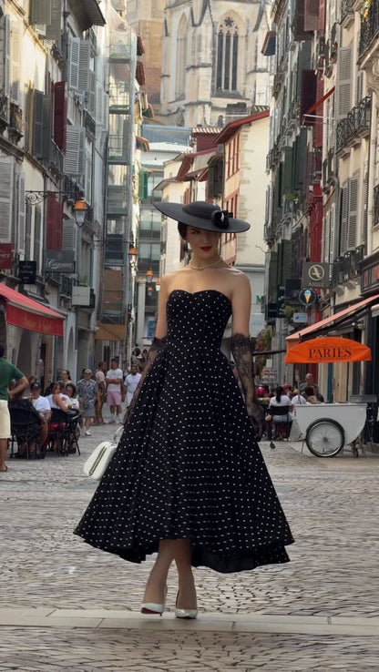 Strapless Sweetheart Polka Dot High-Low Dress