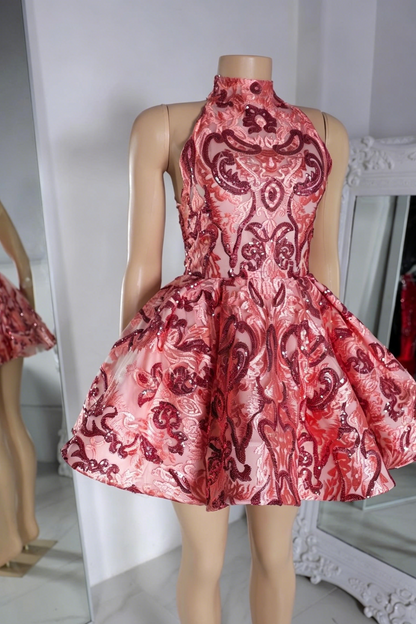 High Neck Lace-Up Sequin A-Line Homecoming Dress