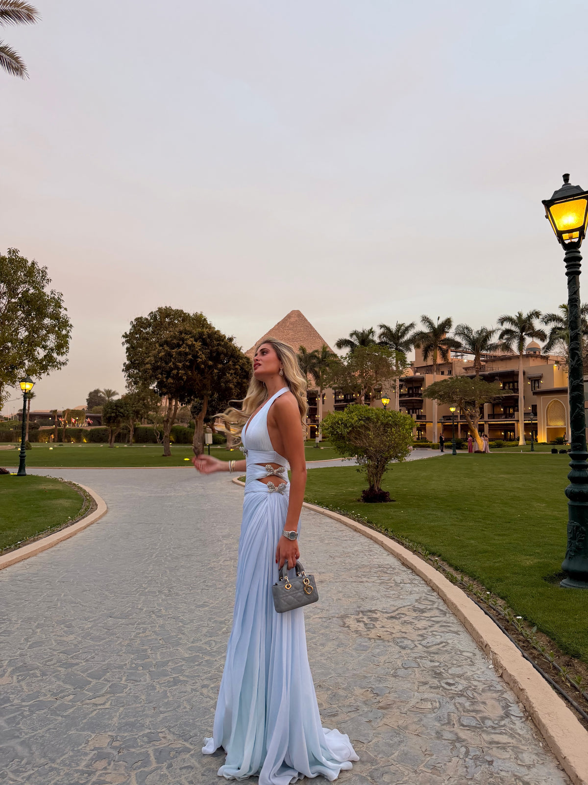 Halter Cut-Out Draped Floor-Length Gown