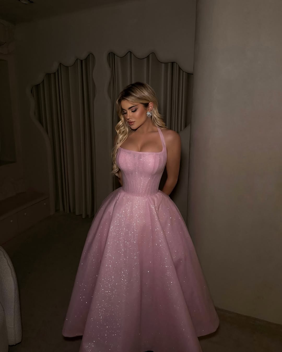 Glitter Halter Corset Ball Gown