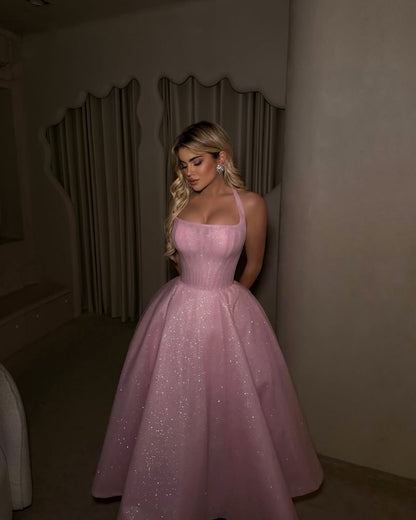 Glitter Halter Corset Ball Gown
