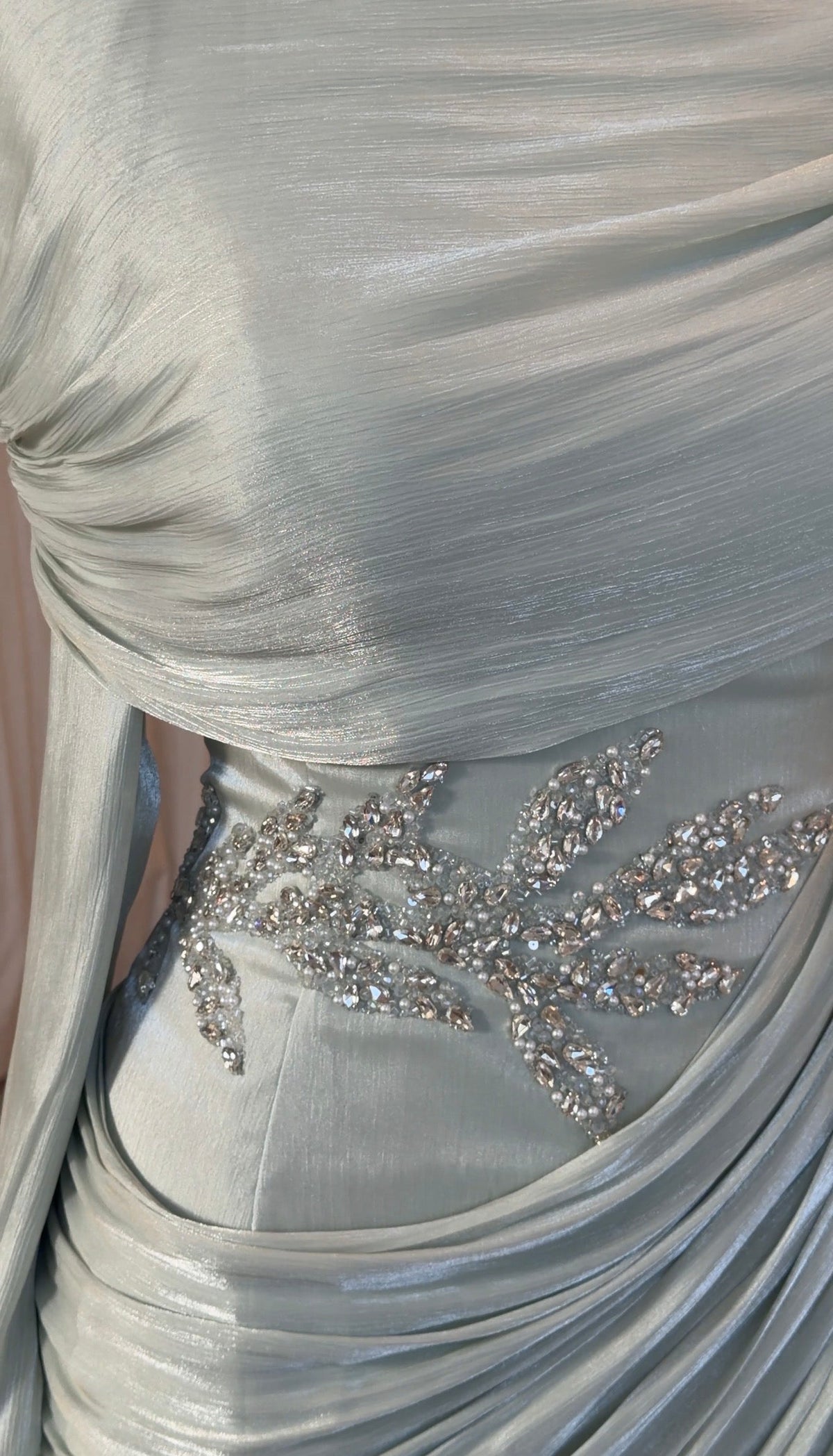 Draped Cowl Maxi Evening Gown with Beaded Waist