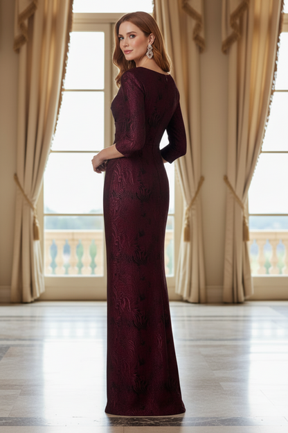 Jacquard Sheath Gown with Side Draping Detail