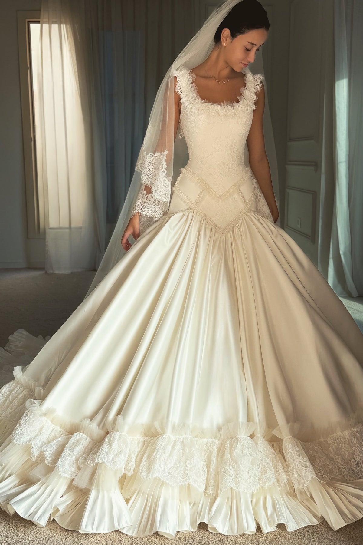 Basque Waist Ball Gown Wedding Dress with Ruffles