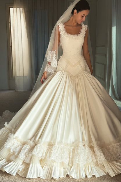 Basque Waist Ball Gown Wedding Dress with Ruffles