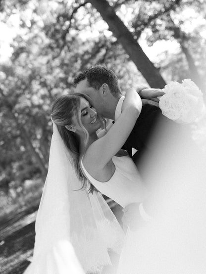 Square Neckline Satin Wedding Gown with High Slit