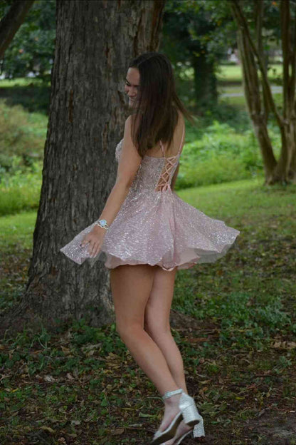 Sequin Corset Mini Dress with Lace-Up Back