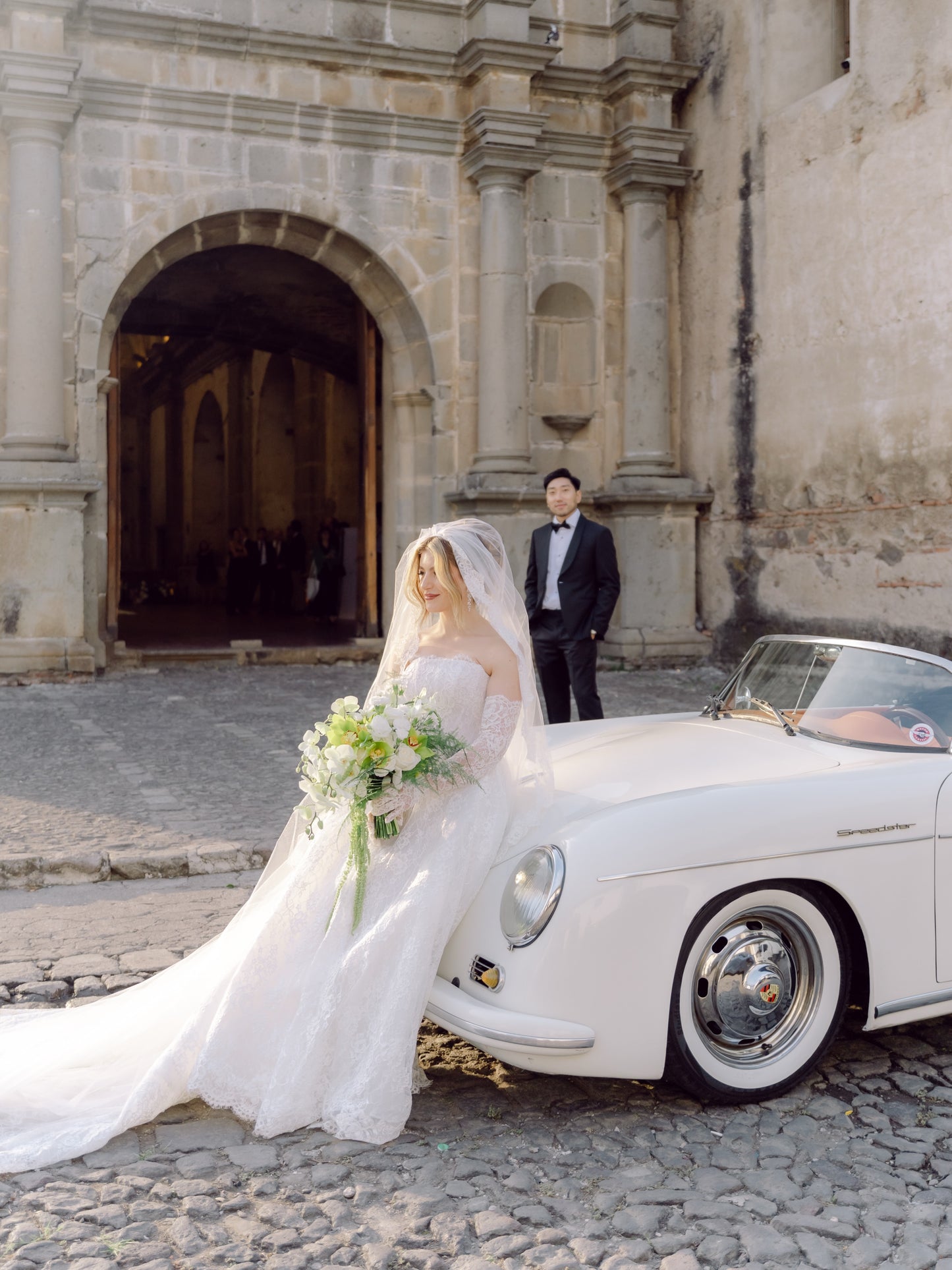 Strapless Lace Ball Gown Wedding Dress with Long Train