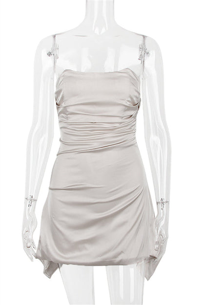 Strapless Ruched Satin Mini Dress