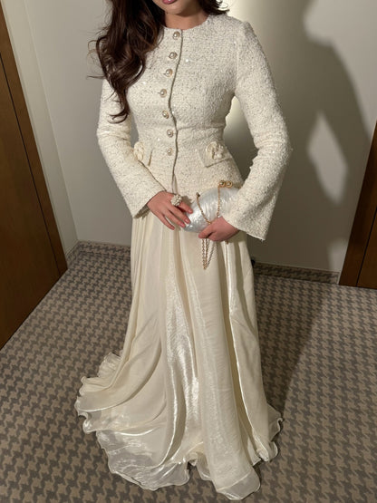Tweed Jacket and Flowing Maxi Skirt Formal Set