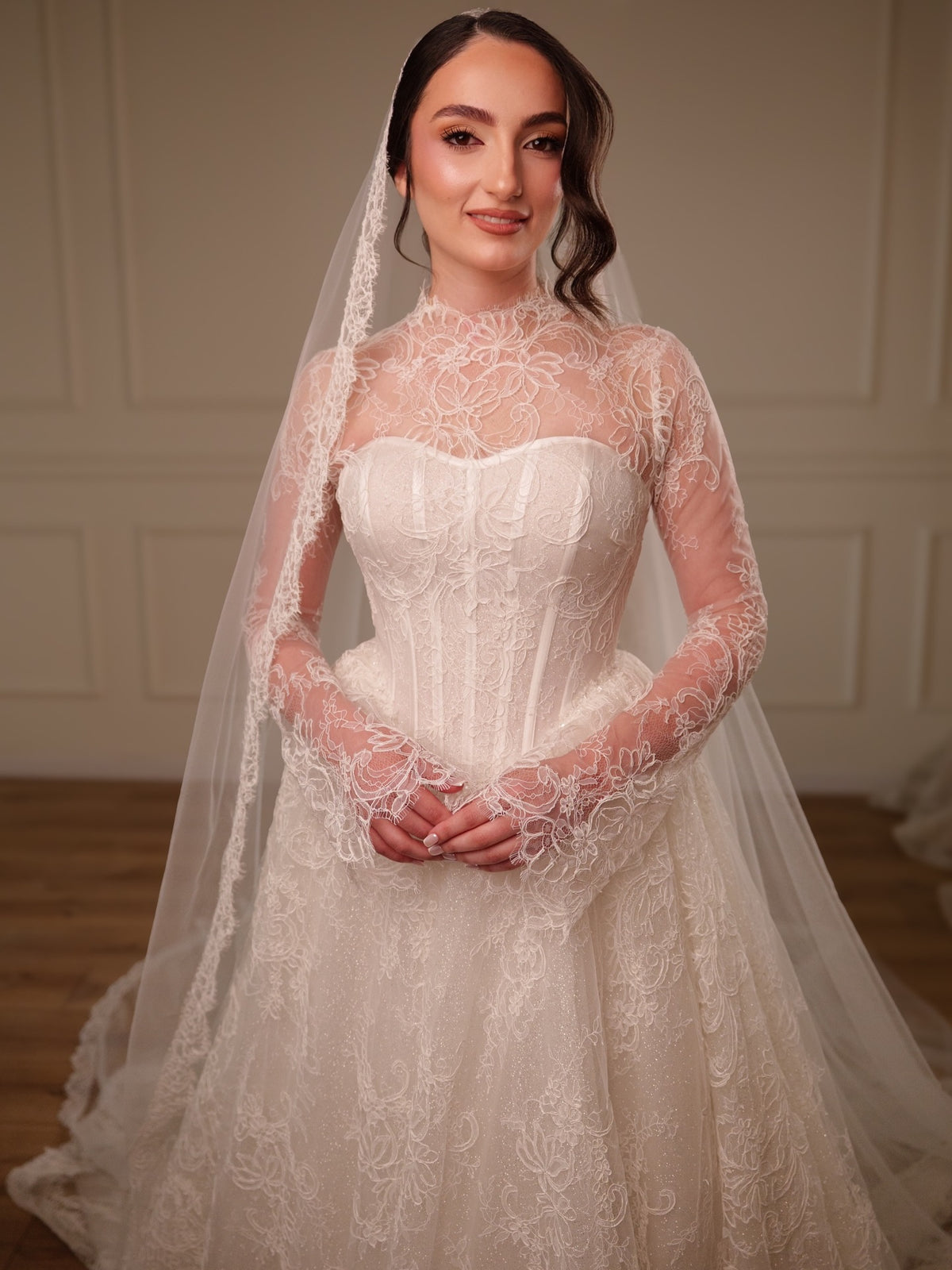 Lace High Neck Corset Ball Gown Wedding Dress