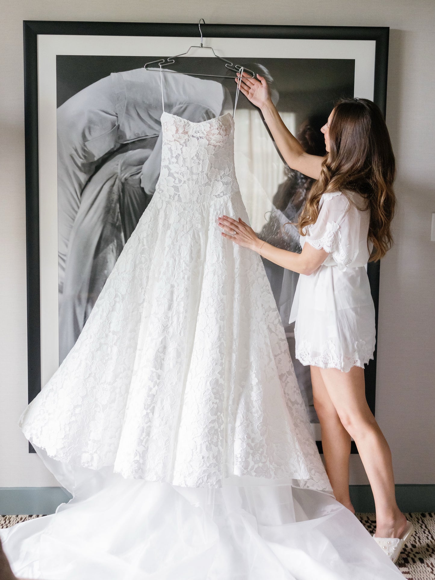Strapless Floral Lace A-Line Wedding Dress