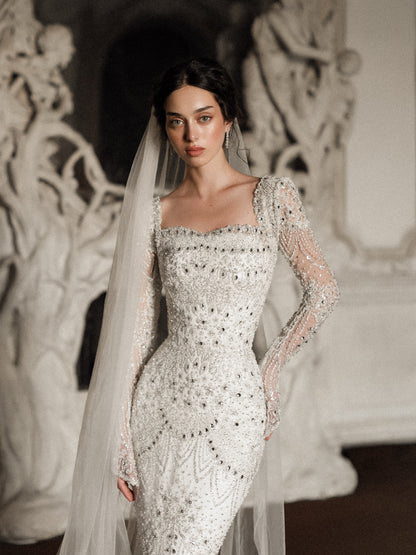Beaded Sheath Wedding Dress with Overskirt