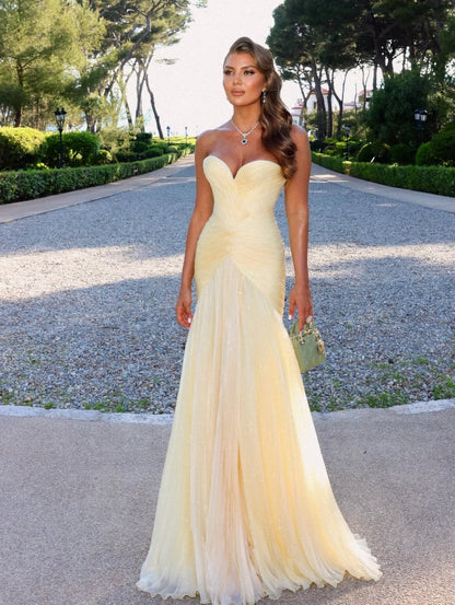 Strapless Ruched Sweetheart Mermaid Evening Gown