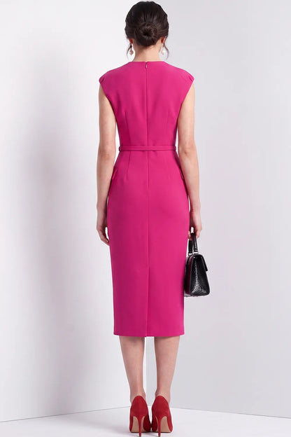Belted Midi Sheath Dress with Flap Pockets