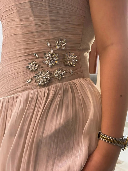 One-Shoulder Pleated Gown with Shoulder Drape