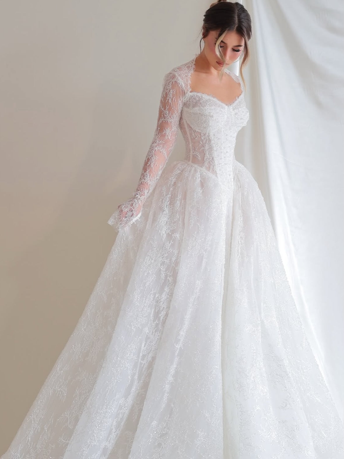 Long Sleeve Corset Lace Ball Gown Wedding Dress