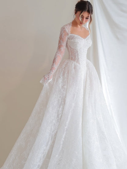Long Sleeve Corset Lace Ball Gown Wedding Dress