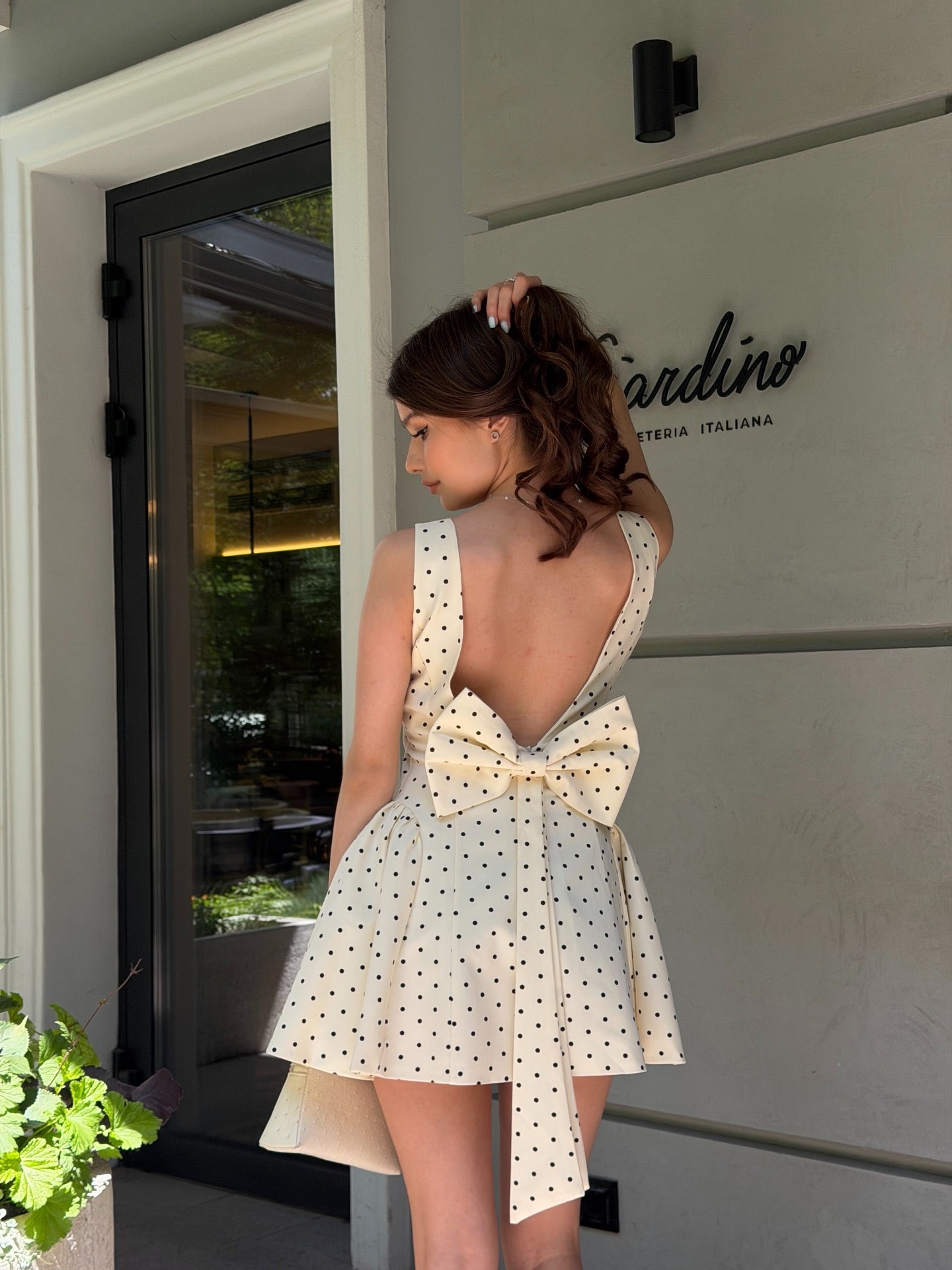 Backless Polka Dot Mini Dress with Oversized Bow