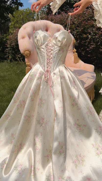 Floral Corset Maxi Dress with Spaghetti Straps