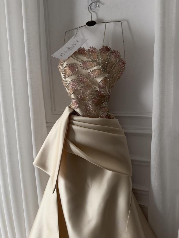 Strapless Beaded Satin Mermaid Evening Gown