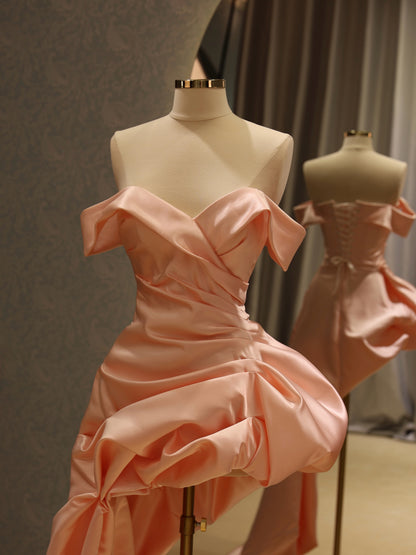 Asymmetric Draped Satin Evening Gown with Train