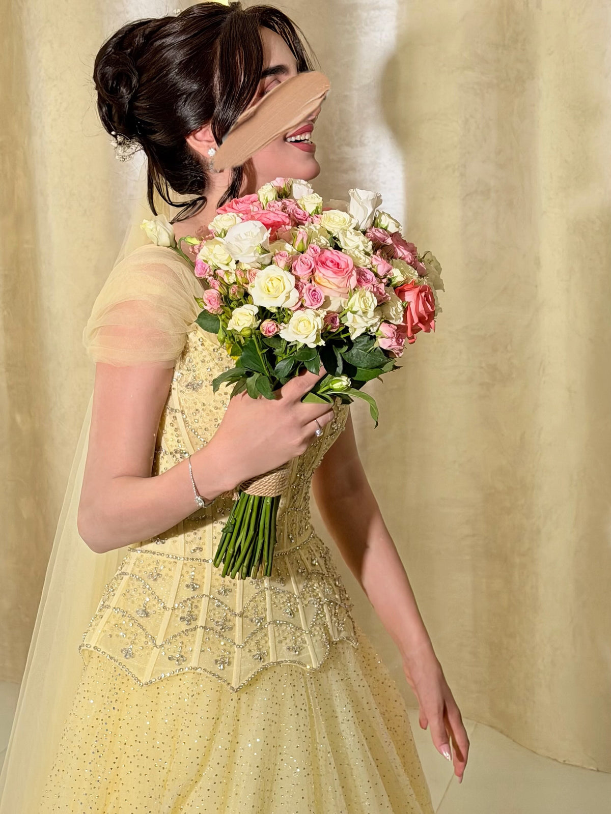 Corset Peplum Ball Gown with Cape