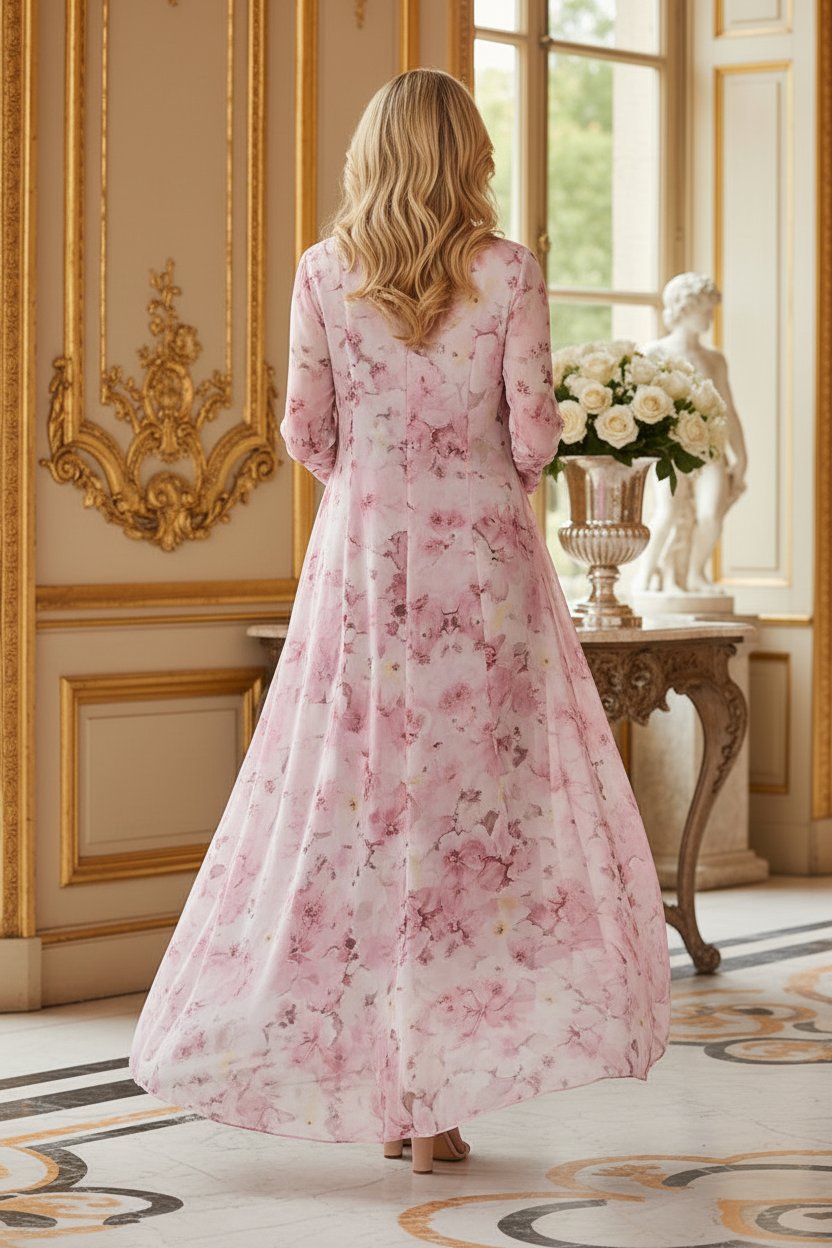 Midi Dress and High-Low Floral Duster Jacket Set