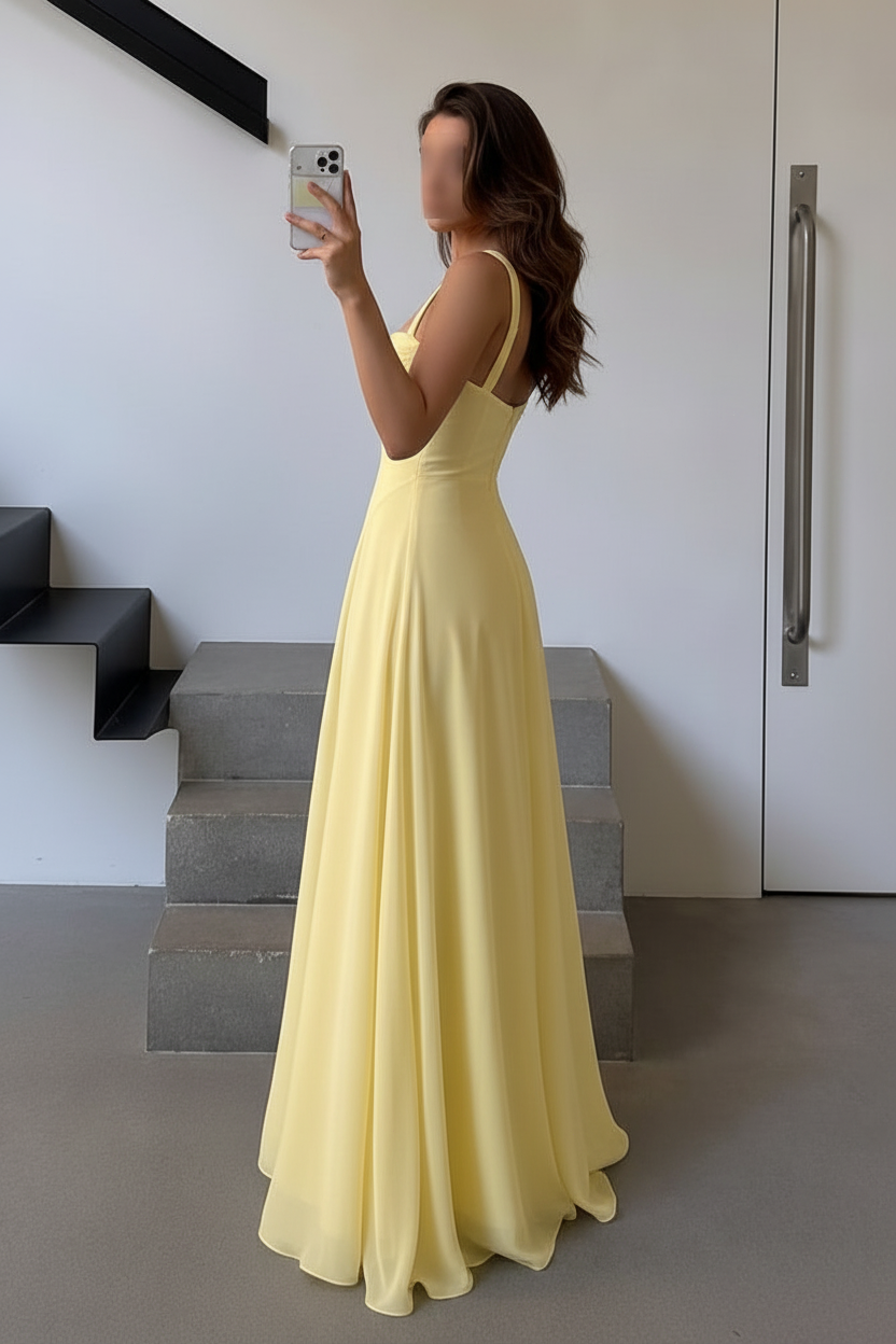 Ruched Bustier Maxi Dress with Thick Straps