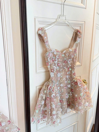 Floral Sequin Corset Mini Dress