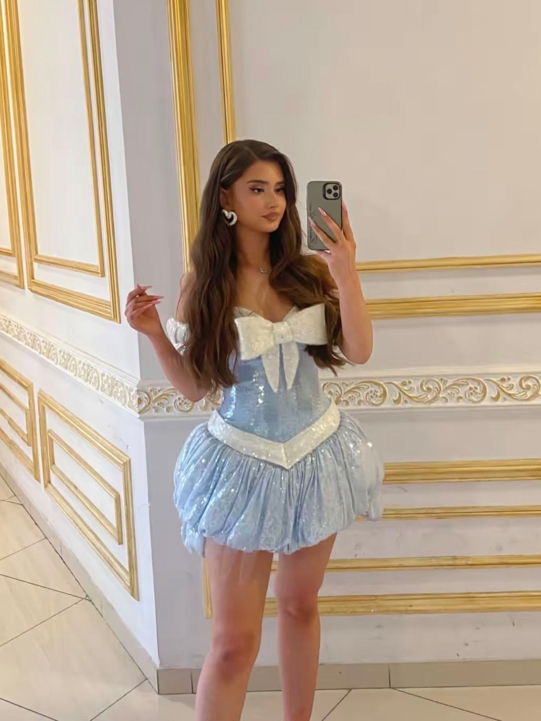 Strapless Sequin Corset Bubble Mini Dress