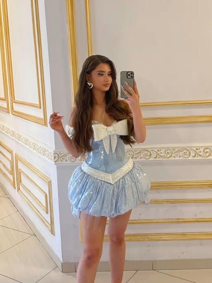 Strapless Sequin Corset Bubble Mini Dress