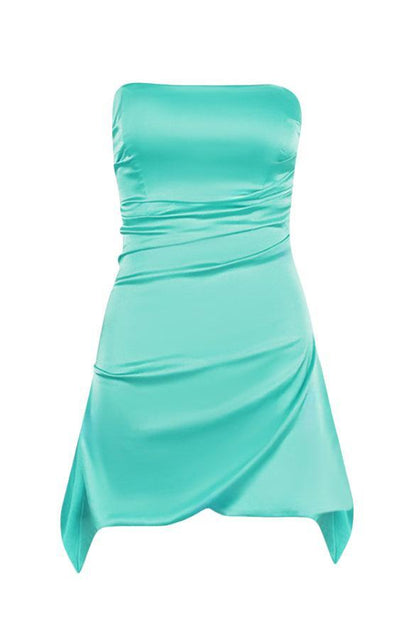 Strapless Ruched Satin Mini Dress