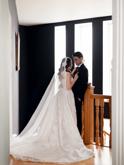 Square Neck Lace A-Line Wedding Dress