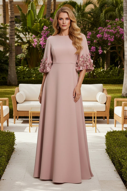 3D Floral Bell Sleeve A-Line Evening Gown