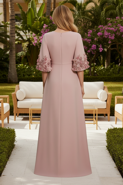 3D Floral Bell Sleeve A-Line Evening Gown