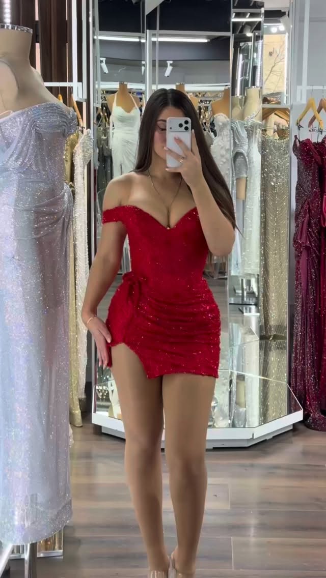 Sequined Off-the-Shoulder Ruched Mini Dress
