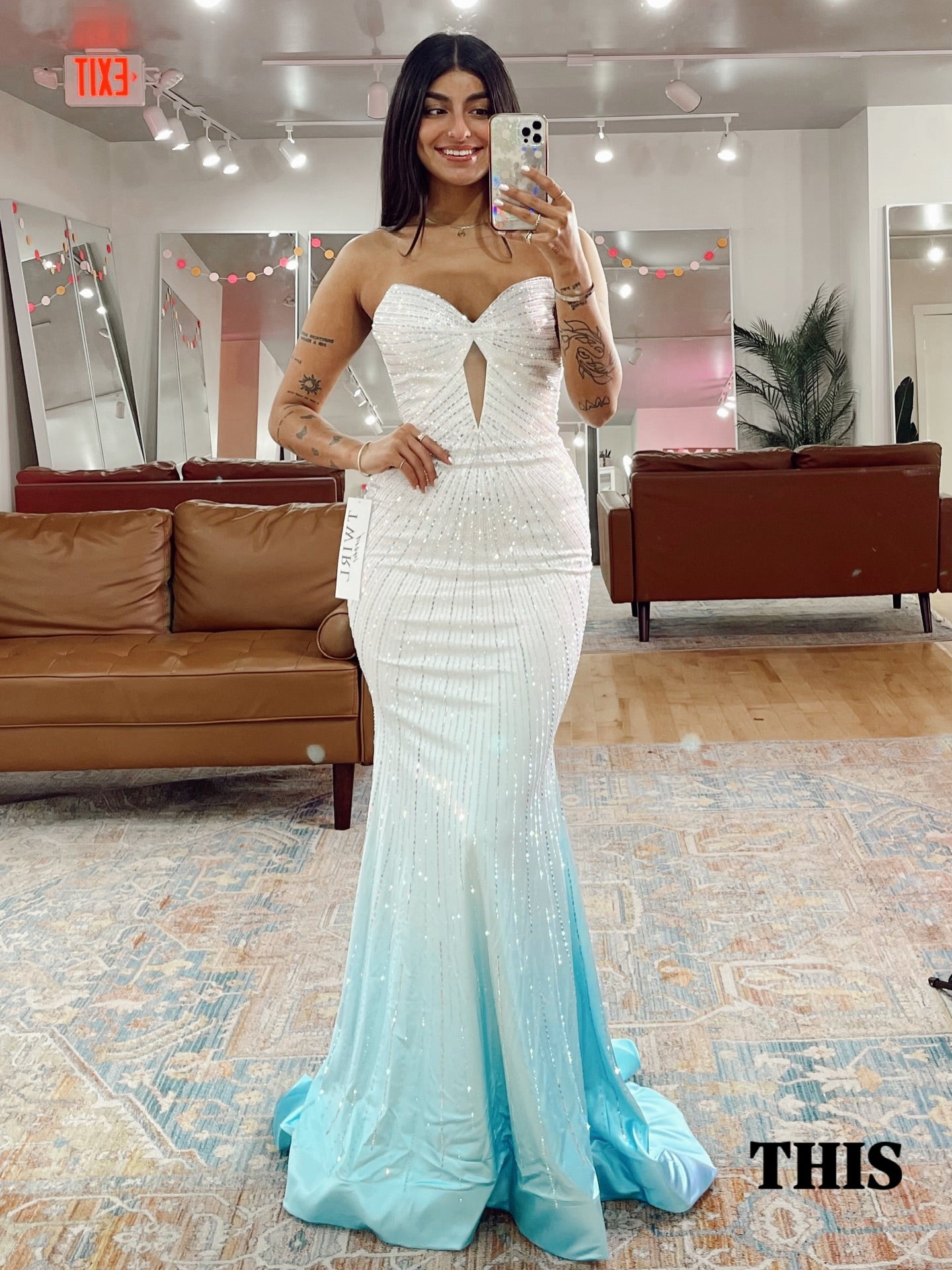 Strapless Rhinestone Keyhole Mermaid Gown